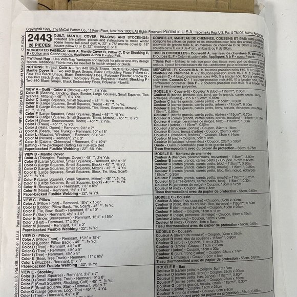 McCalls Crafts Tradition Quilt Mantle Cover Pillow and Stockings Pattern 2443 - Picture 5 of 8